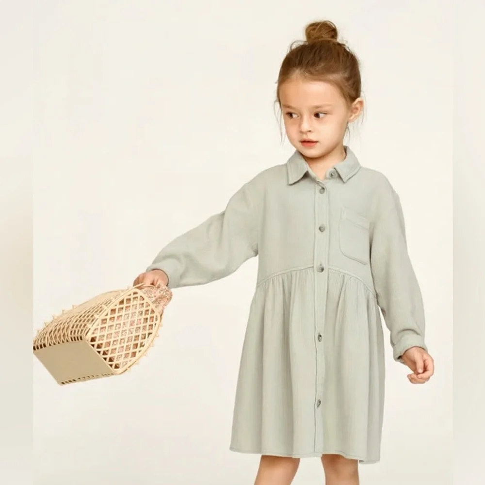 NWT Zara Textured Shirt Dress Sage Green Girls 3T/ 4T Toddler 1639/011/500 - Picture 1 of 3